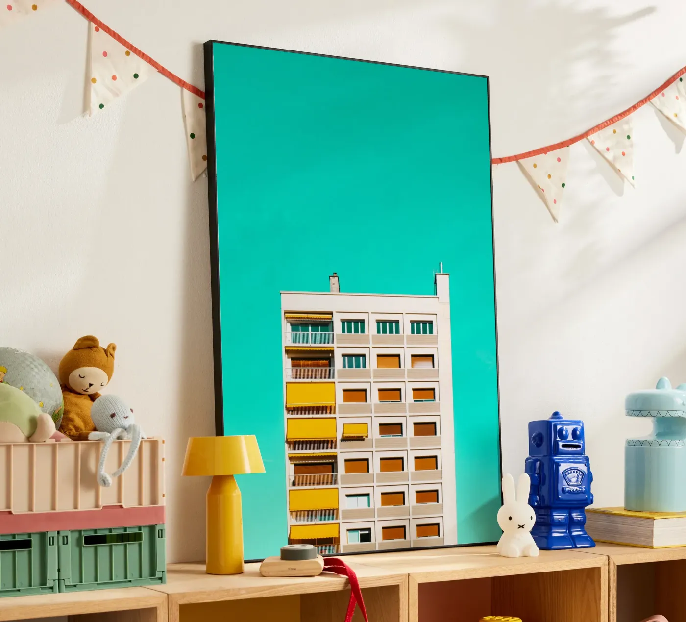 turquoise sky building aluminium-dibond van pastel color shape