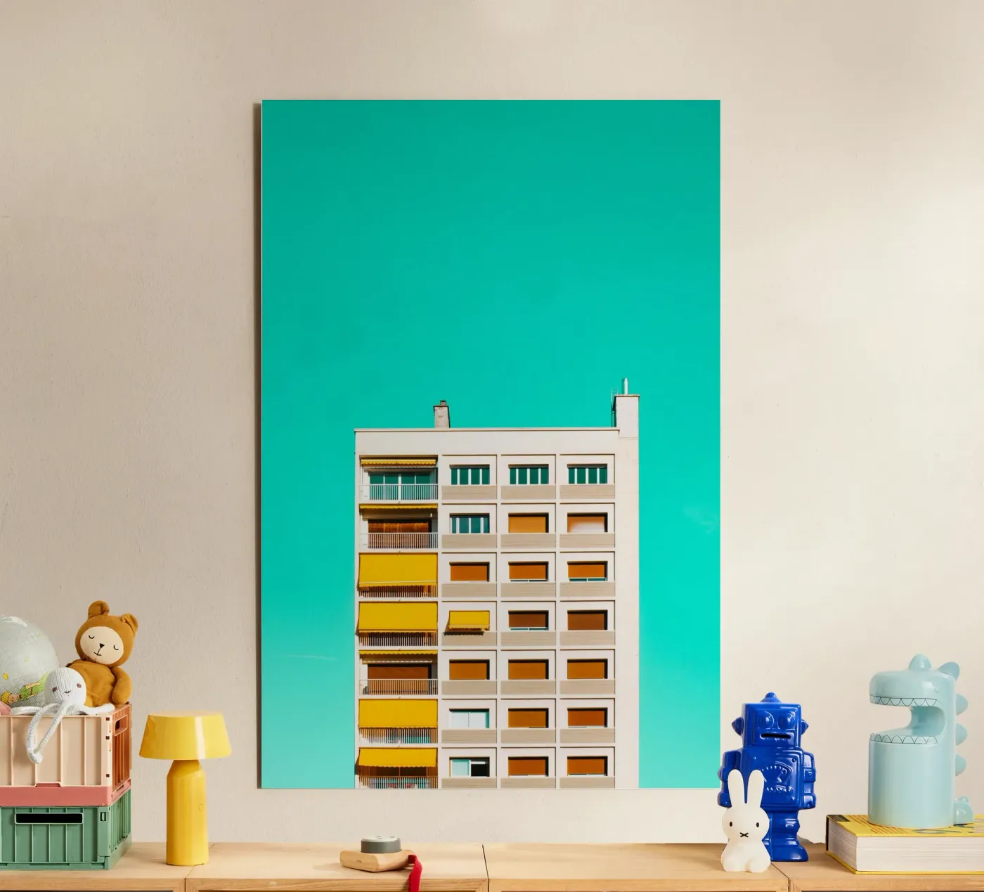 turquoise sky building aluminium-dibond van pastel color shape