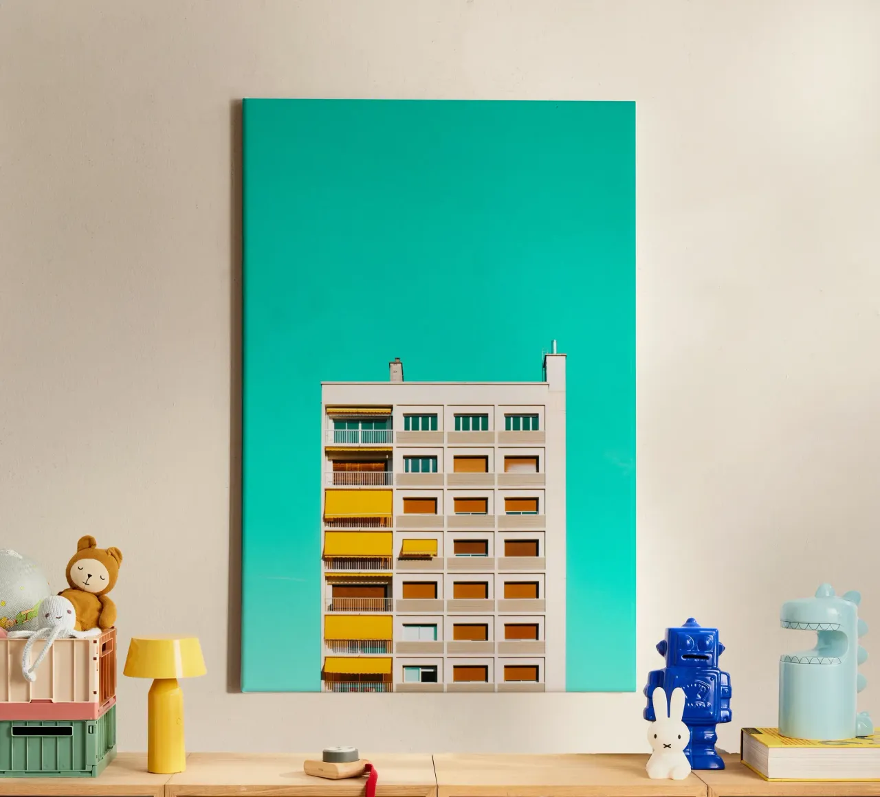 edificio cielo turchese tela da pastel color shape