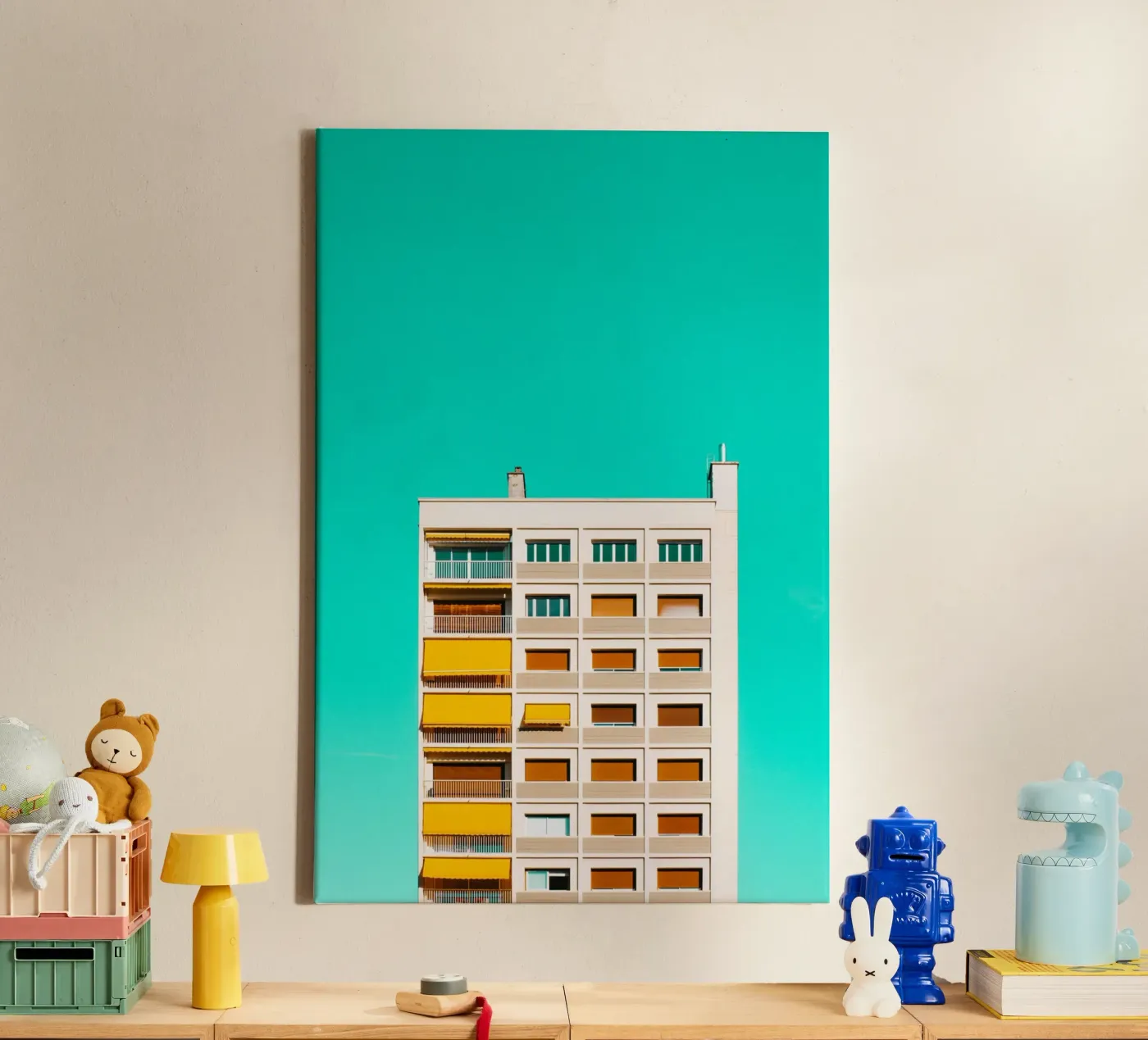 turquoise sky building canvas by pastel color shape