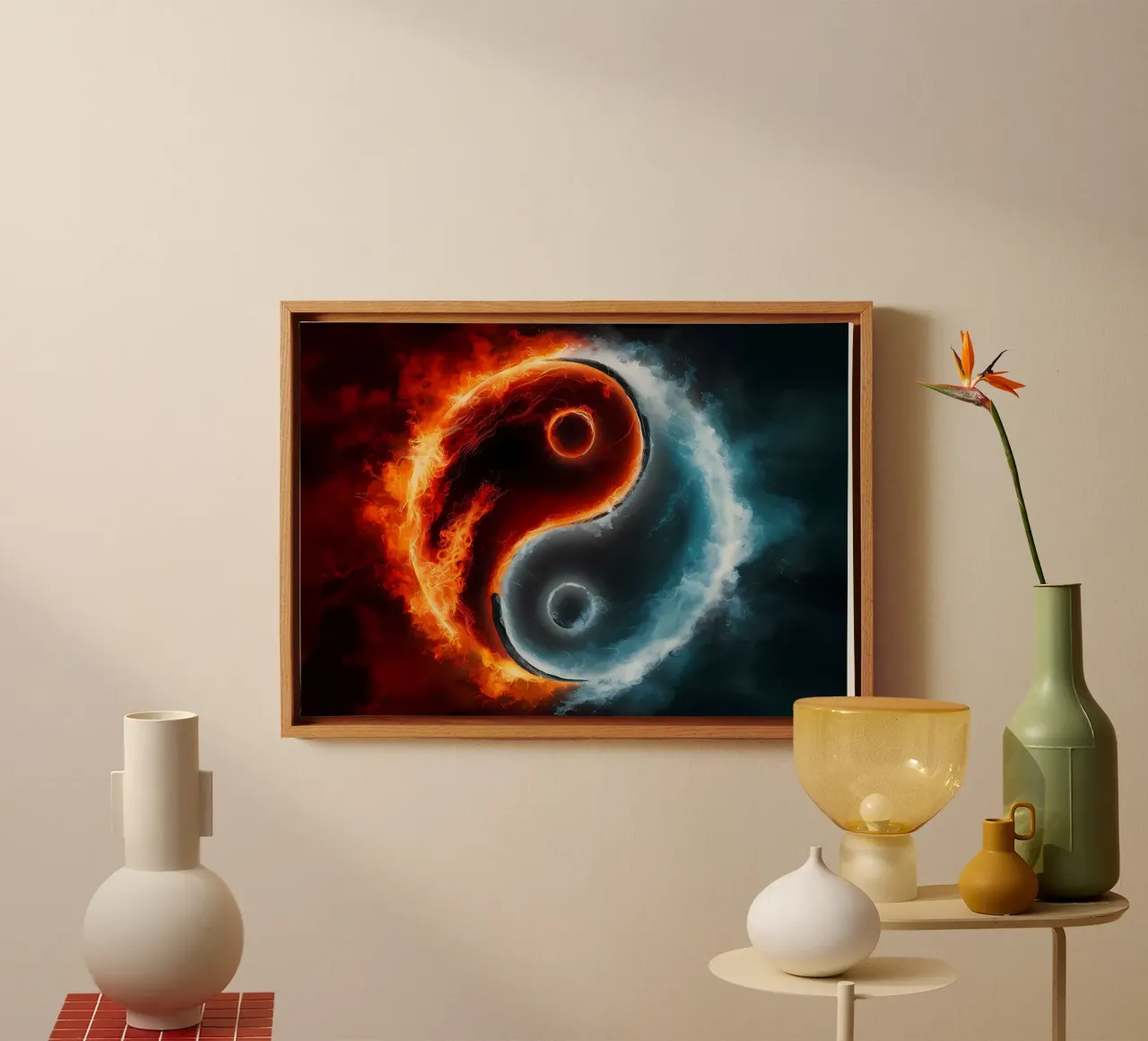 yin-yang fuoco ghiaccio tela con Cornice a cassetta da BacsicRonBaleShop