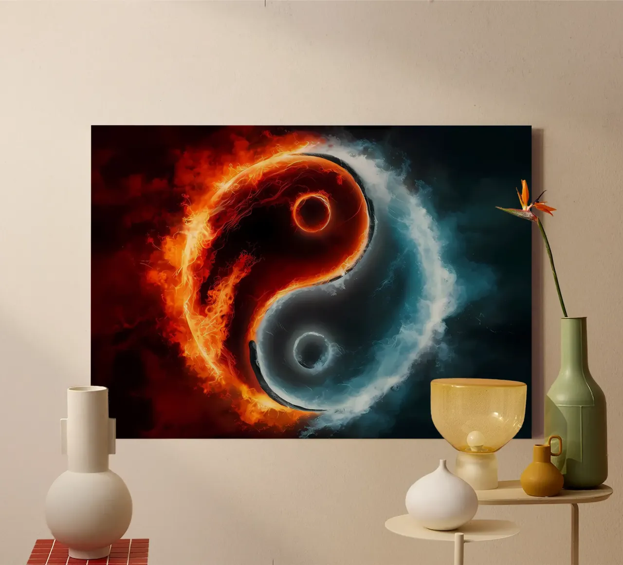yin-yang fuoco ghiaccio tela con Cornice a cassetta da BacsicRonBaleShop