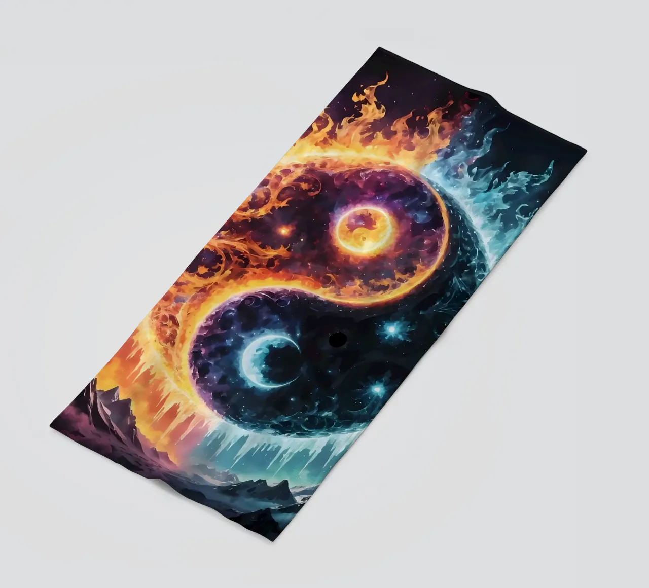 yin-yang fire ice balance beach towel by BacsicRonBaleShop