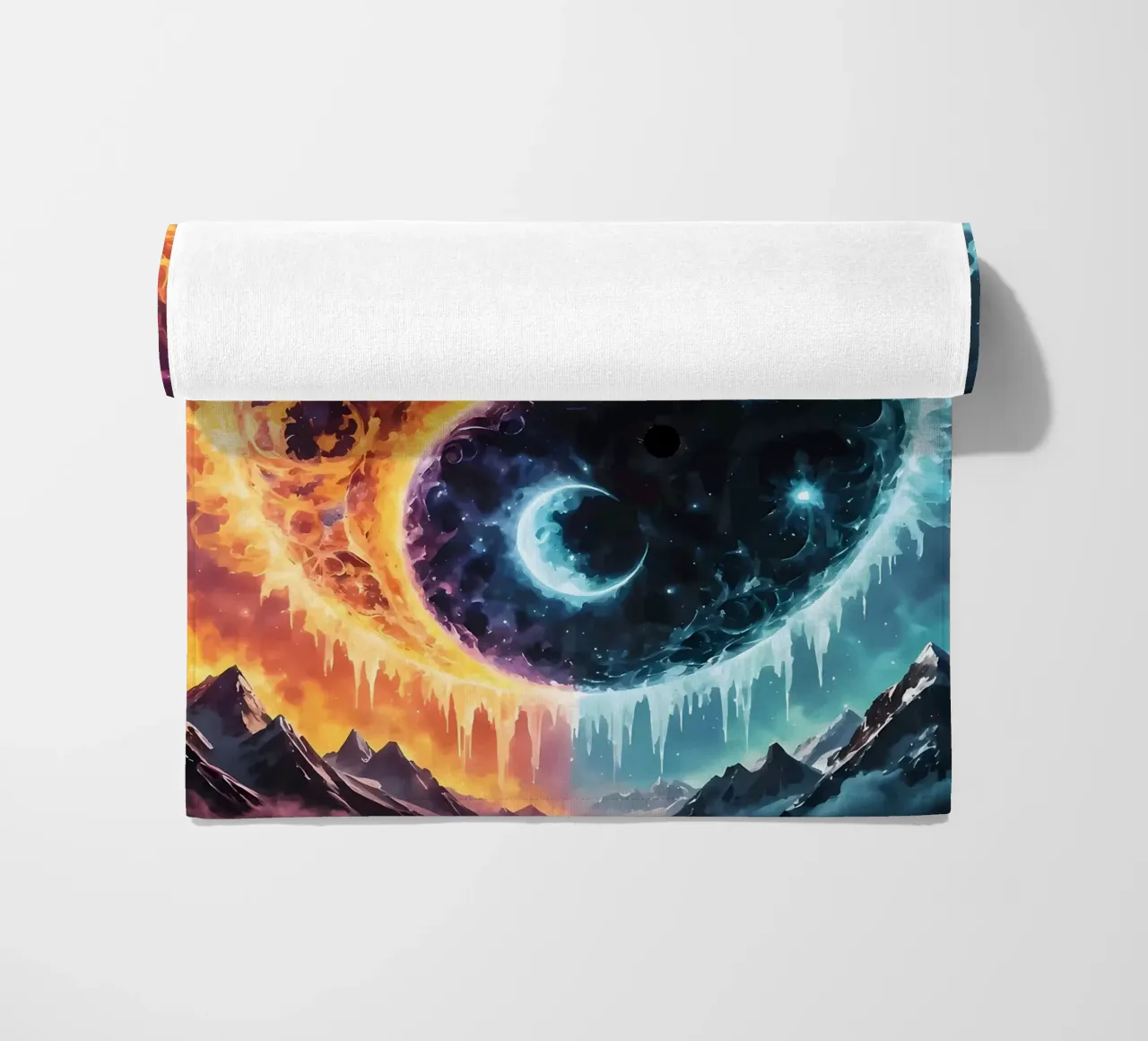 yin-yang fire ice balance beach towel by BacsicRonBaleShop