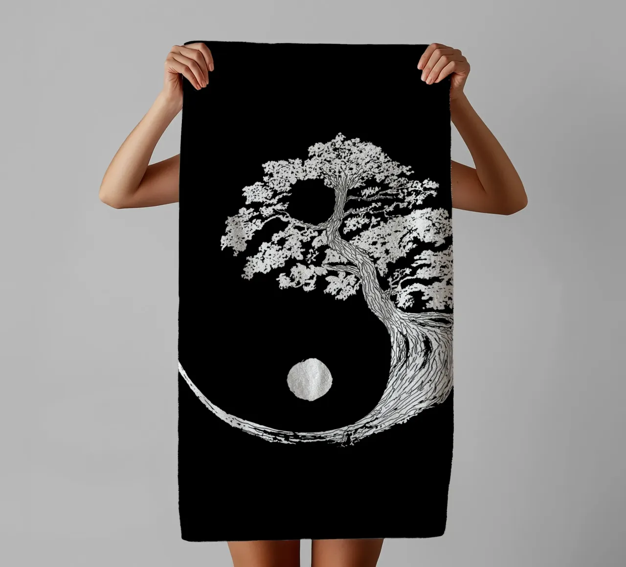 yin-yang tree circle towel by BacsicRonBaleShop