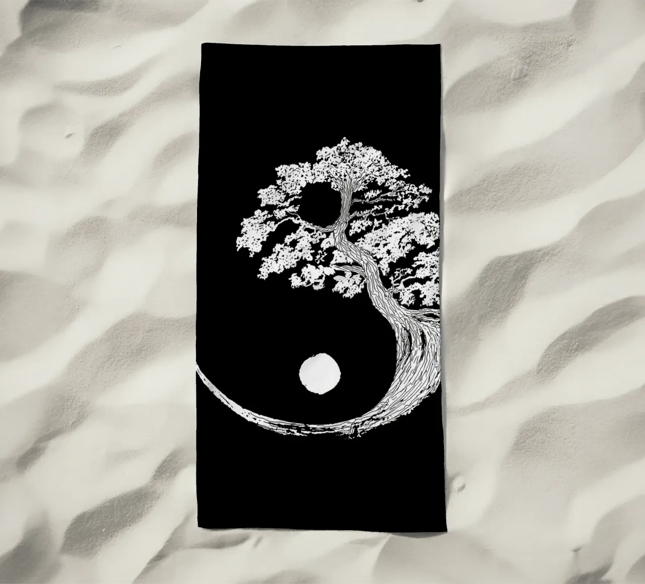 yin-yang tree circle beach towel by BacsicRonBaleShop