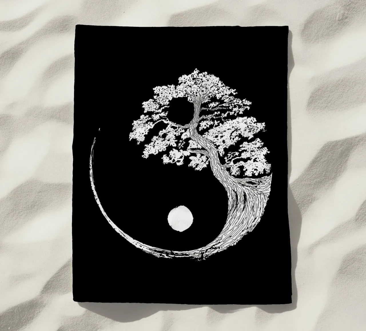 yin-yang tree circle beach towel by BacsicRonBaleShop