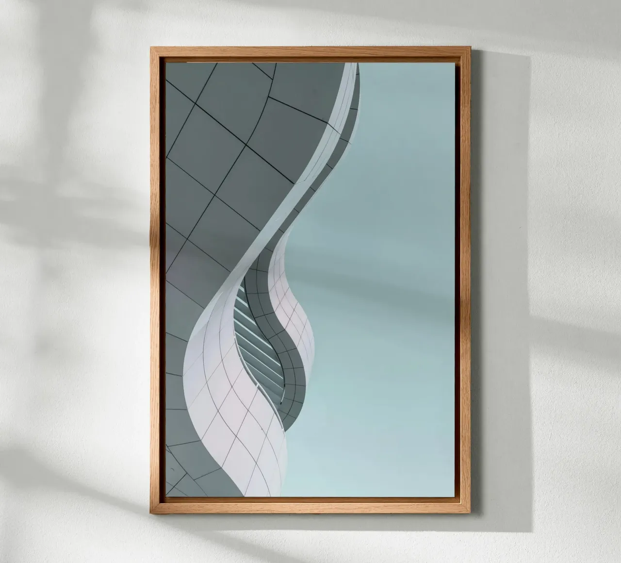 curved modern architecture canvas with Floater frame by pastel color shape