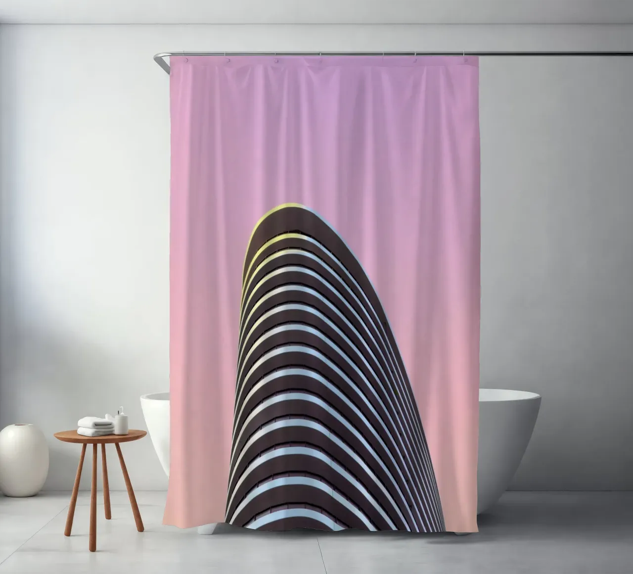 grattacielo balconi edificio tenda da doccia da pastel color shape