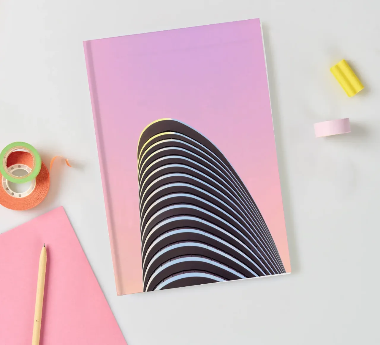 skyscraper balconies building notebook by pastel color shape