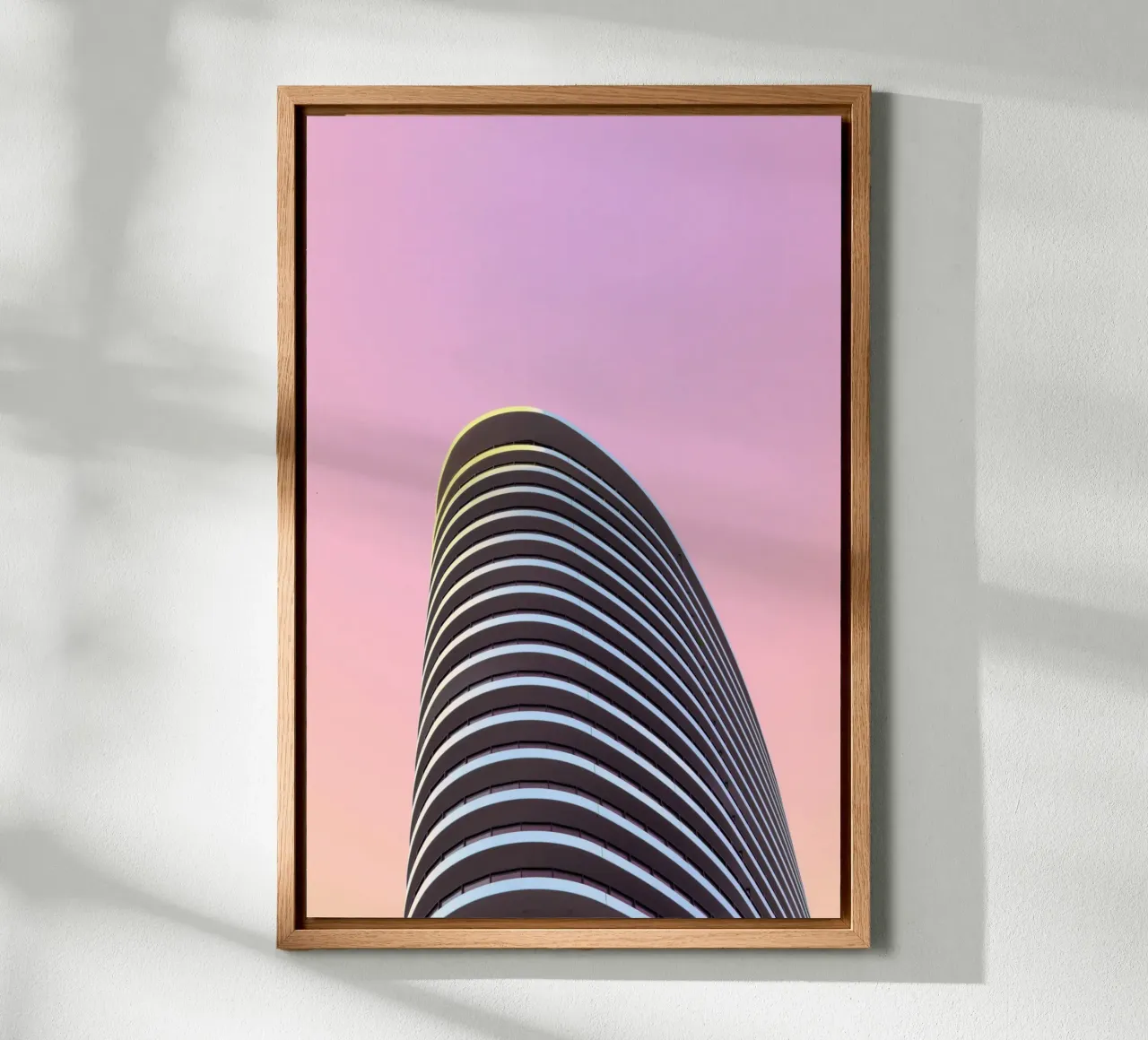 skyscraper balconies building canvas with Floater frame by pastel color shape