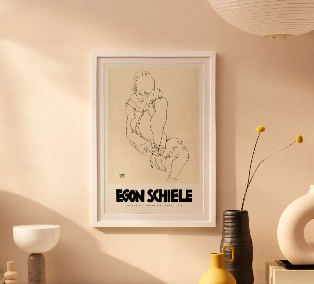 Schiele - Woman Buttoning Her Shoes II Poster von Vintage by JUNIQE