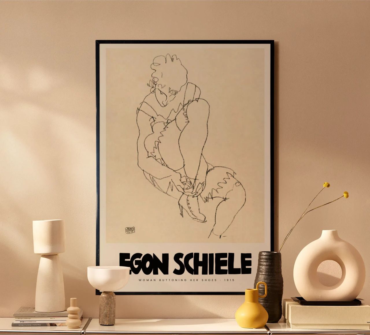 Schiele - Woman Buttoning Her Shoes II Poster von Vintage by JUNIQE