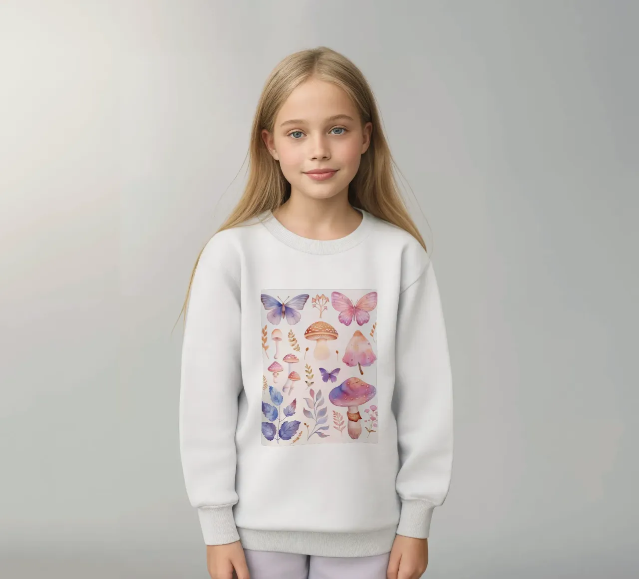Funghi e farfalle magiche Boho in morbidi acquerelli felpa bambino da Gentle Echoes Art