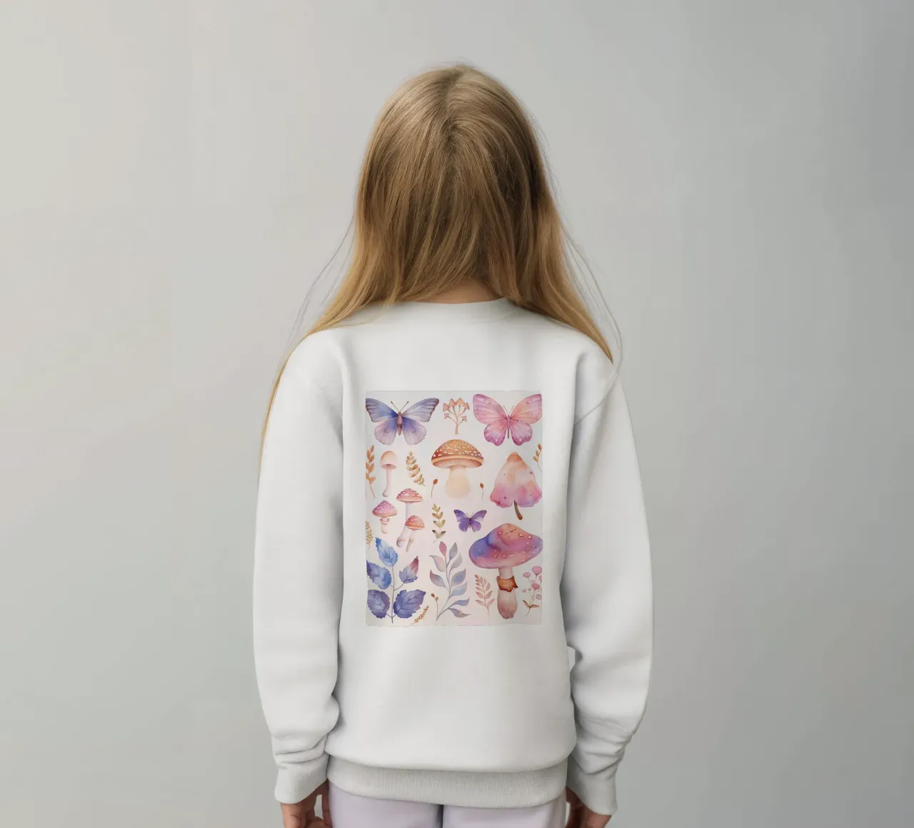 Funghi e farfalle magiche Boho in morbidi acquerelli felpa bambino da Gentle Echoes Art