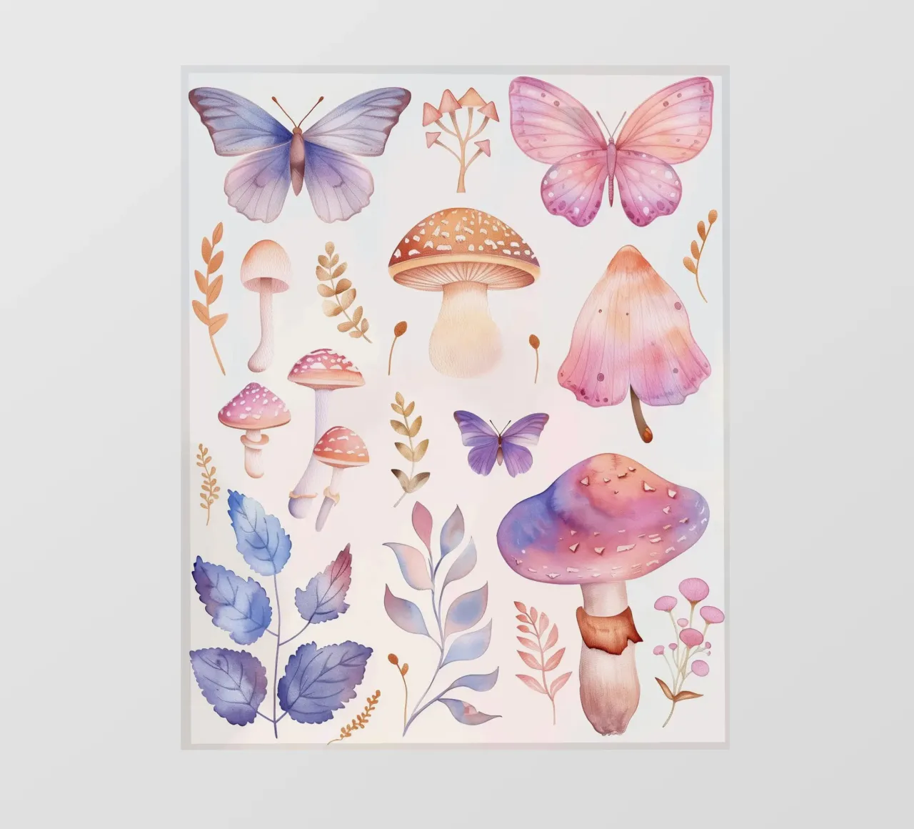 Funghi e farfalle magiche Boho in morbidi acquerelli telo in pvc da Gentle Echoes Art