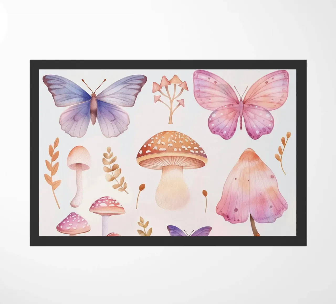Funghi e farfalle magiche Boho in morbidi acquerelli zerbino da Gentle Echoes Art