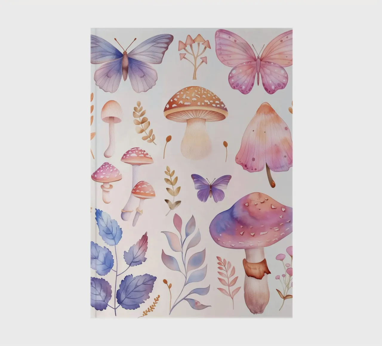 Boho Magical Mushrooms and Butterflies in Soft Watercolors notebook by Gentle Echoes Art