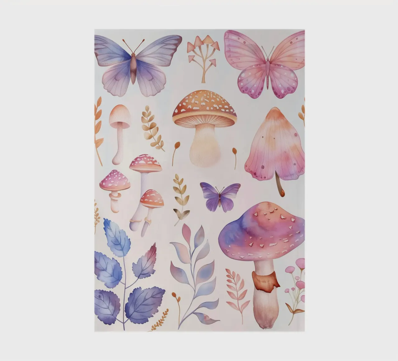 Boho Magical Mushrooms and Butterflies in Soft Watercolors notebook by Gentle Echoes Art