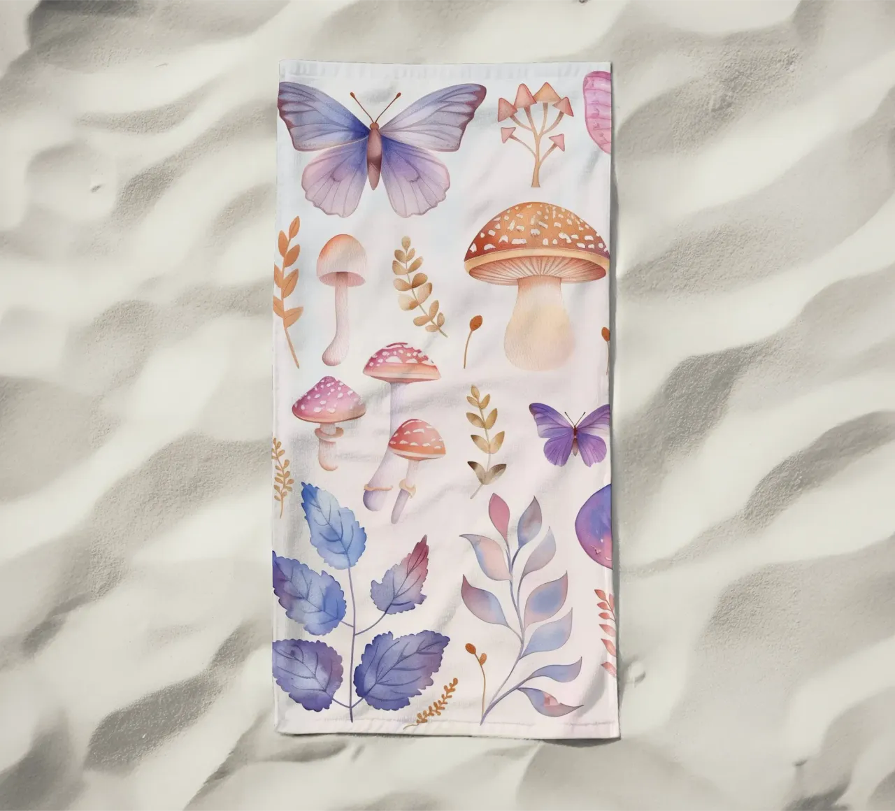 Funghi e farfalle magiche Boho in morbidi acquerelli telo mare da Gentle Echoes Art