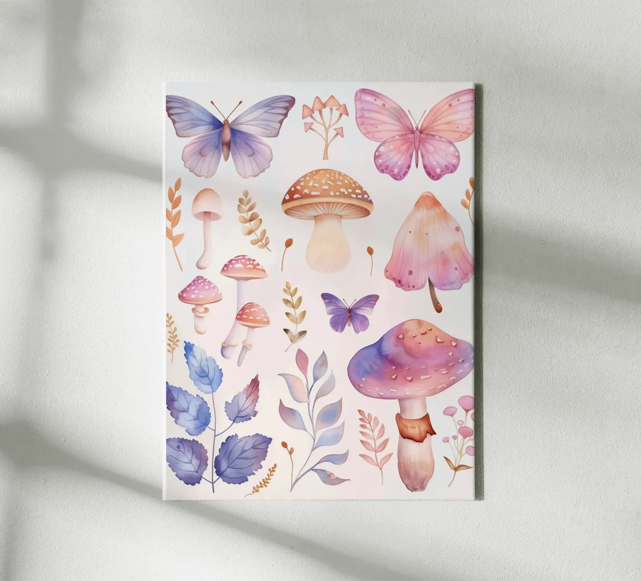 Boho Magische Paddenstoelen en Vlinders in Zachte Aquarelverf canvas van Gentle Echoes Art