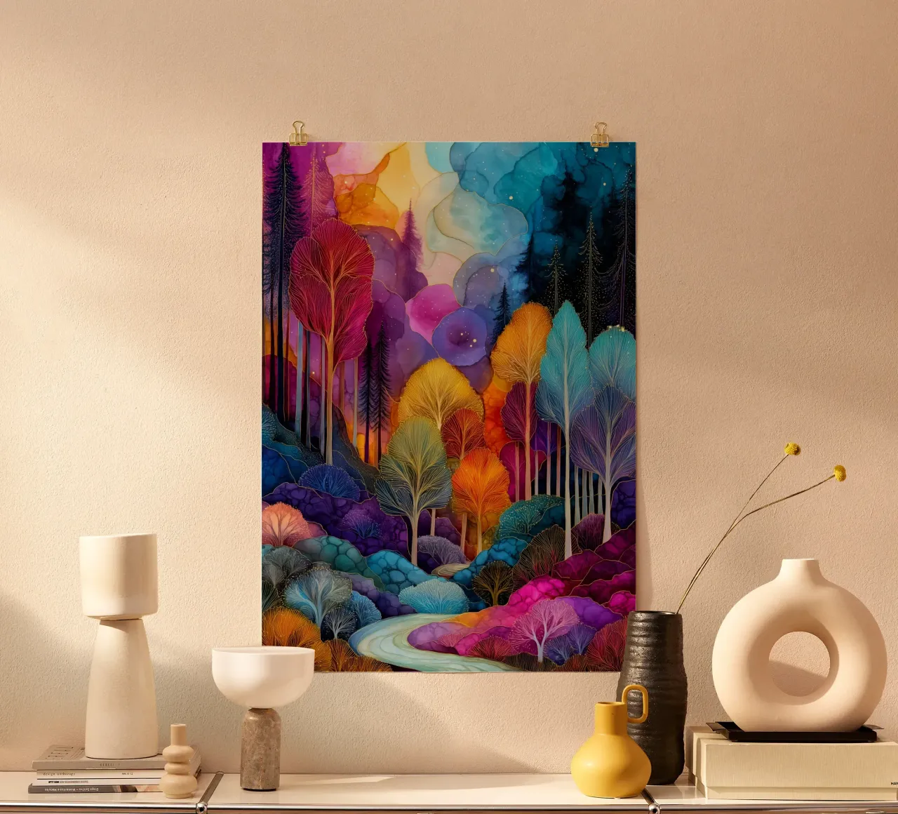 Foresta magica 1 poster con telaio in legno da Justyna Jaszke JBJart