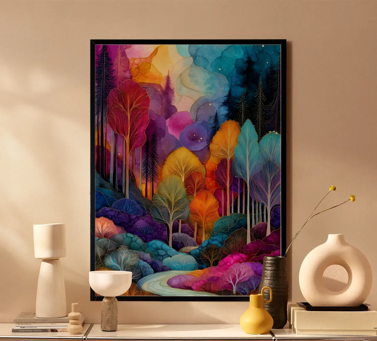 Foresta magica 1 poster con telaio in legno da Justyna Jaszke JBJart