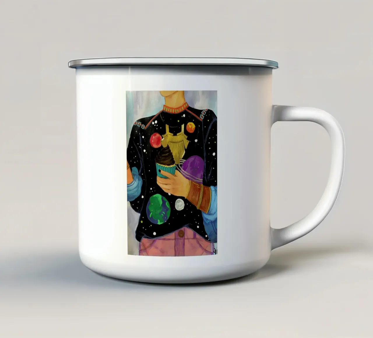 Cupcakes And Space tazza in smalto da Paloma Kua