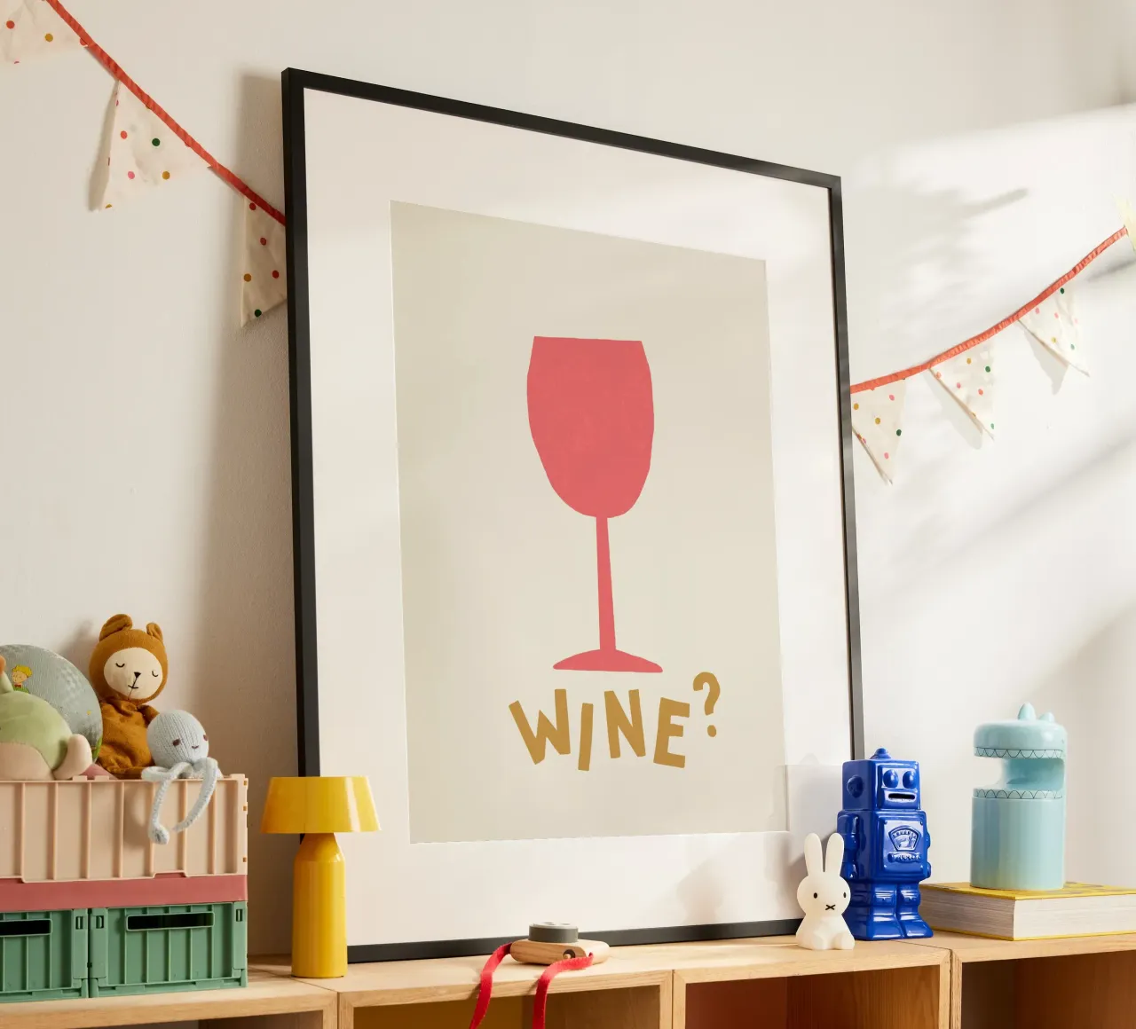 Wine - Pink poster with wooden frame by MoonlightPrint