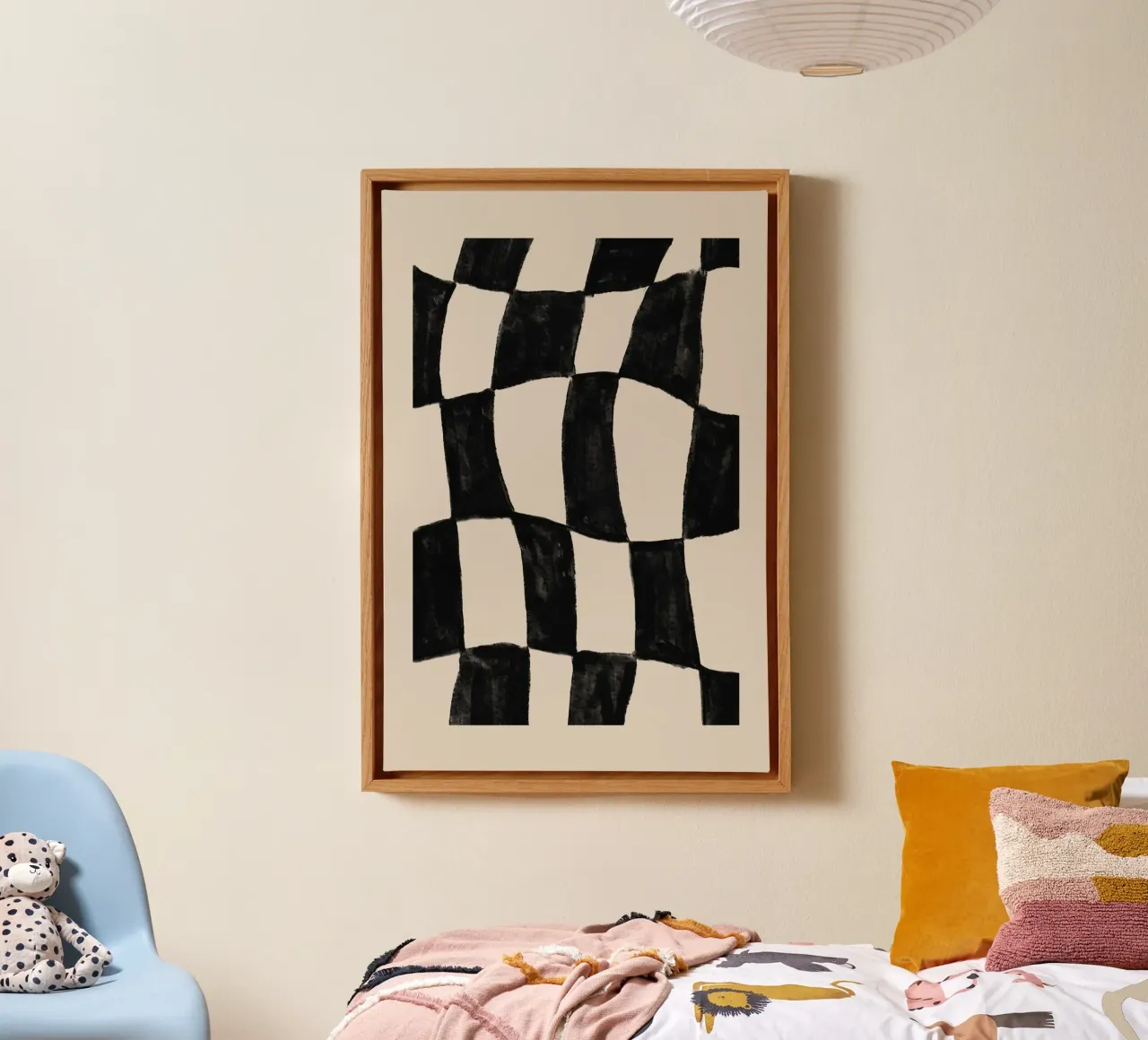 Checkerboard Black and Beige Art canvas with Floater frame by Melloi Art Print