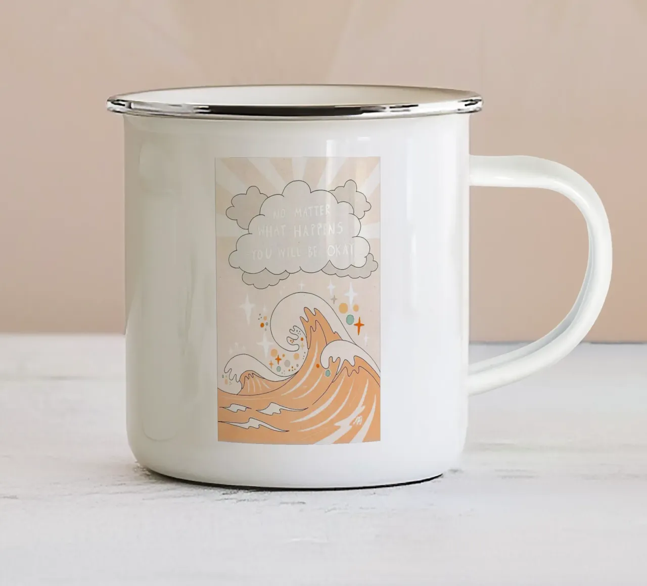 motiverende tekst oceaangolven emaille mok van art quots shop