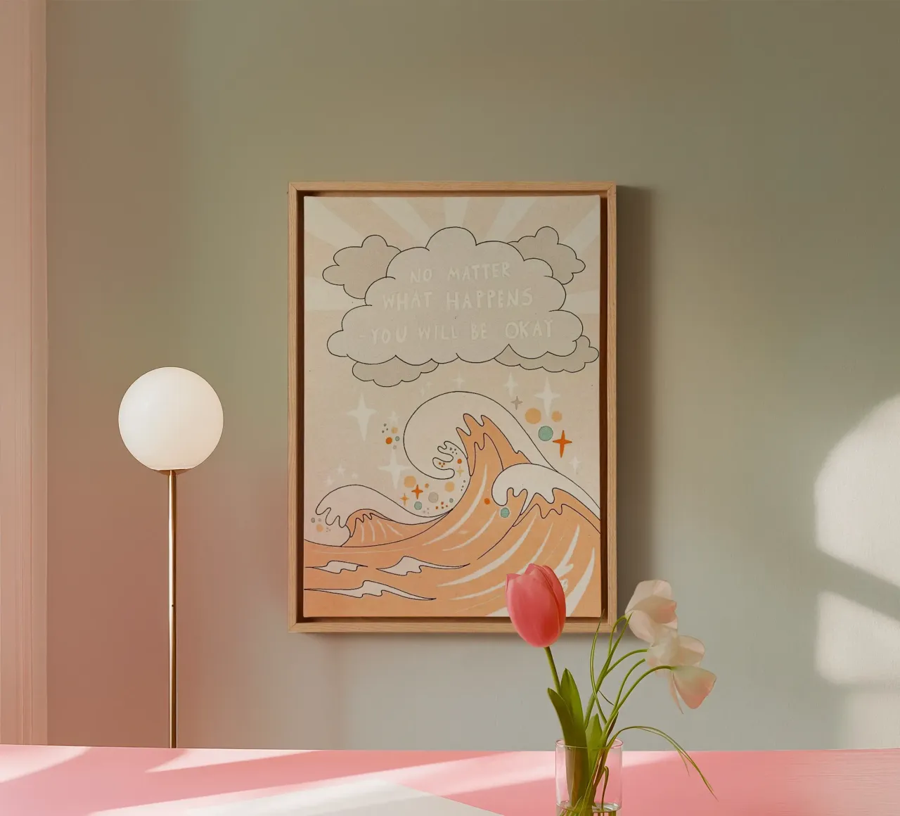 motiverende tekst oceaangolven canvas met Baklijst van art quots shop