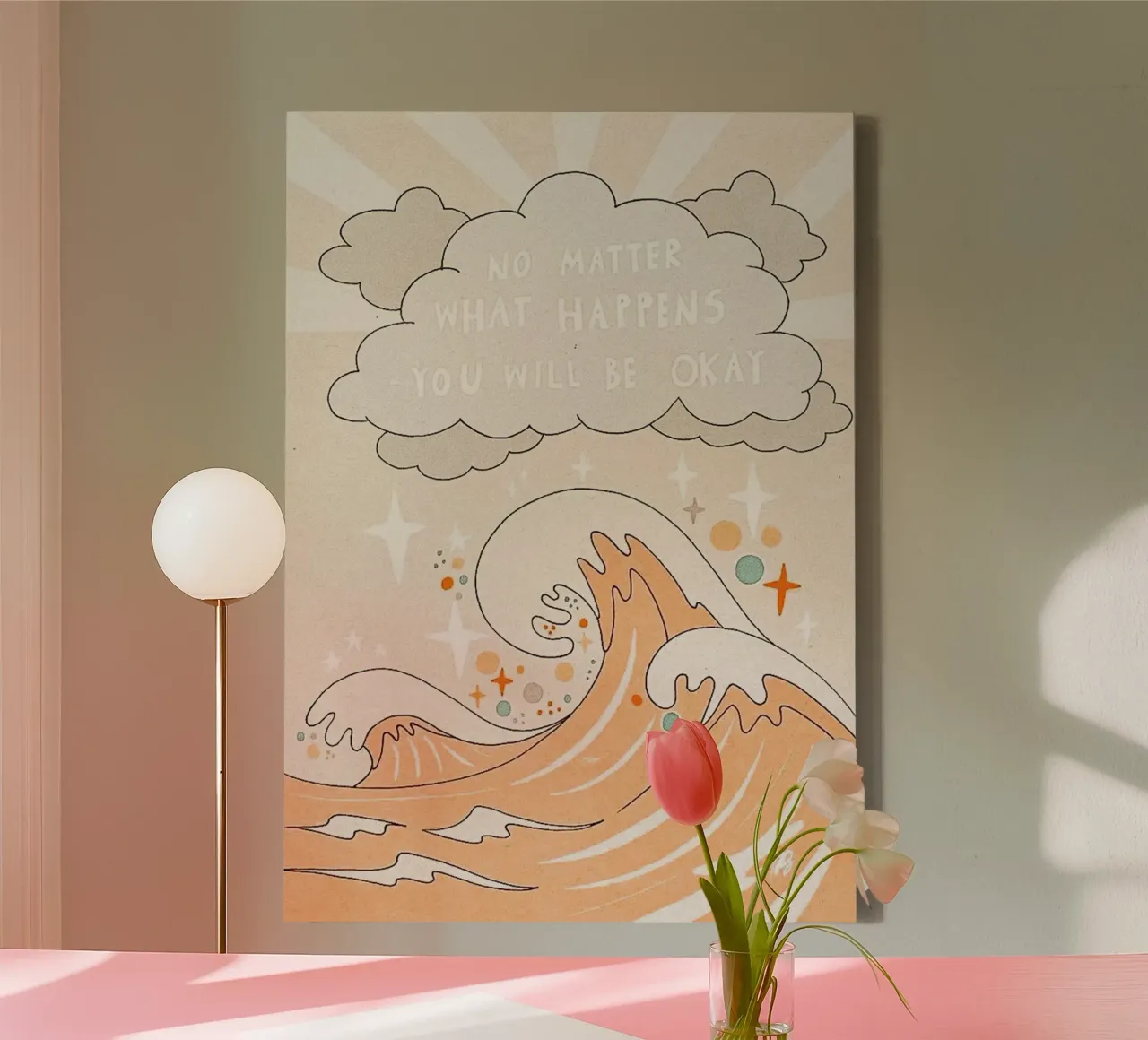 motiverende tekst oceaangolven canvas met Baklijst van art quots shop