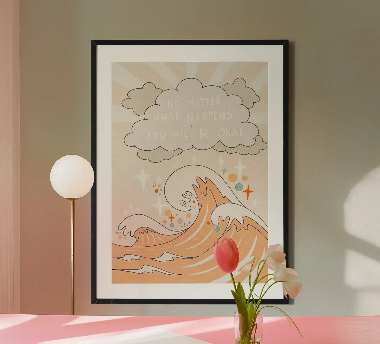 texte de motivation sur les vagues de l'océan poster avec cadre en bois de art quots shop