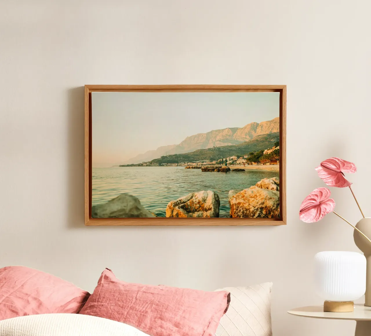 Croatia coast - landscape with beach and mountains canvas with Floater frame by Bold and Retro