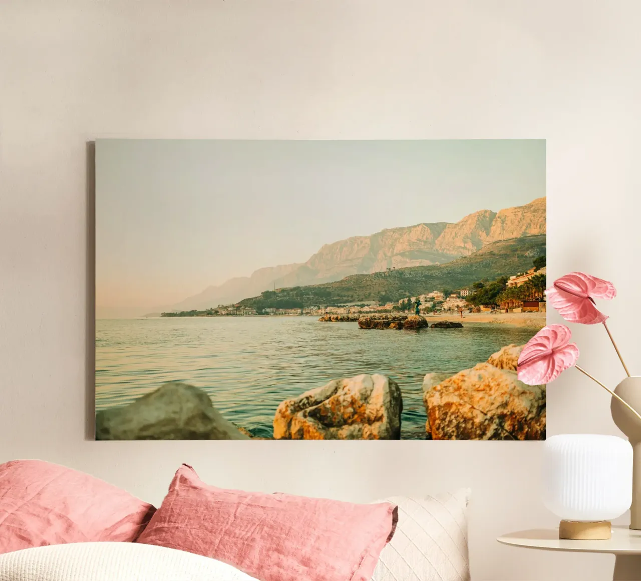 Croatia coast - landscape with beach and mountains canvas with Floater frame by Bold and Retro