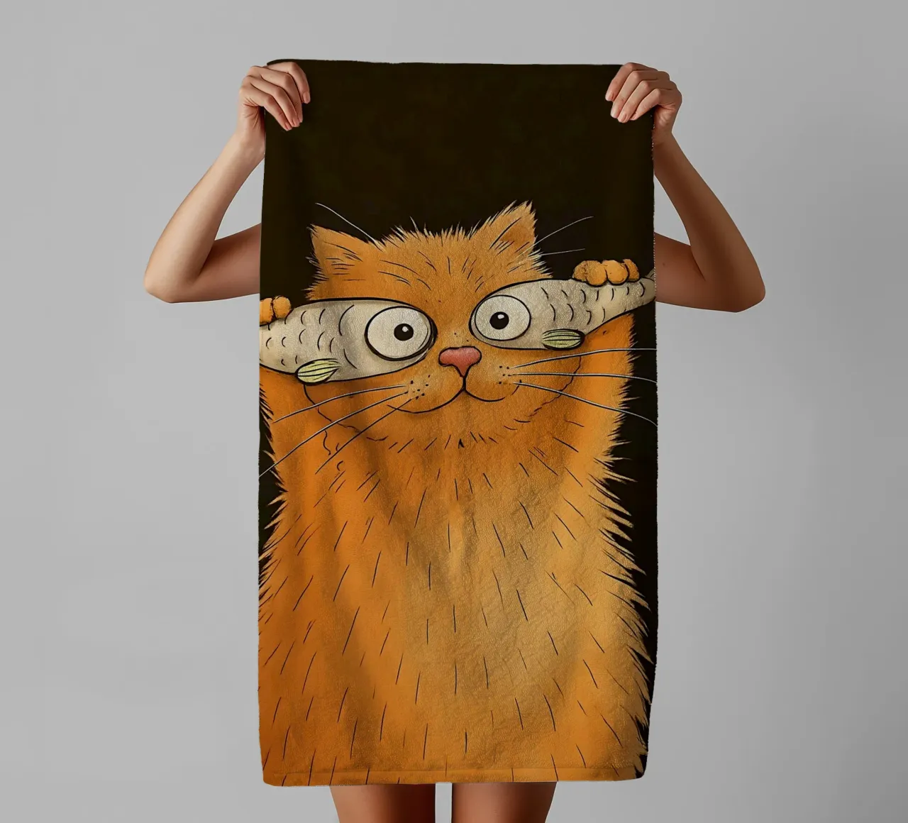 Orange Cat with Fish Eyes towel by 🥝 KIWI STORE
