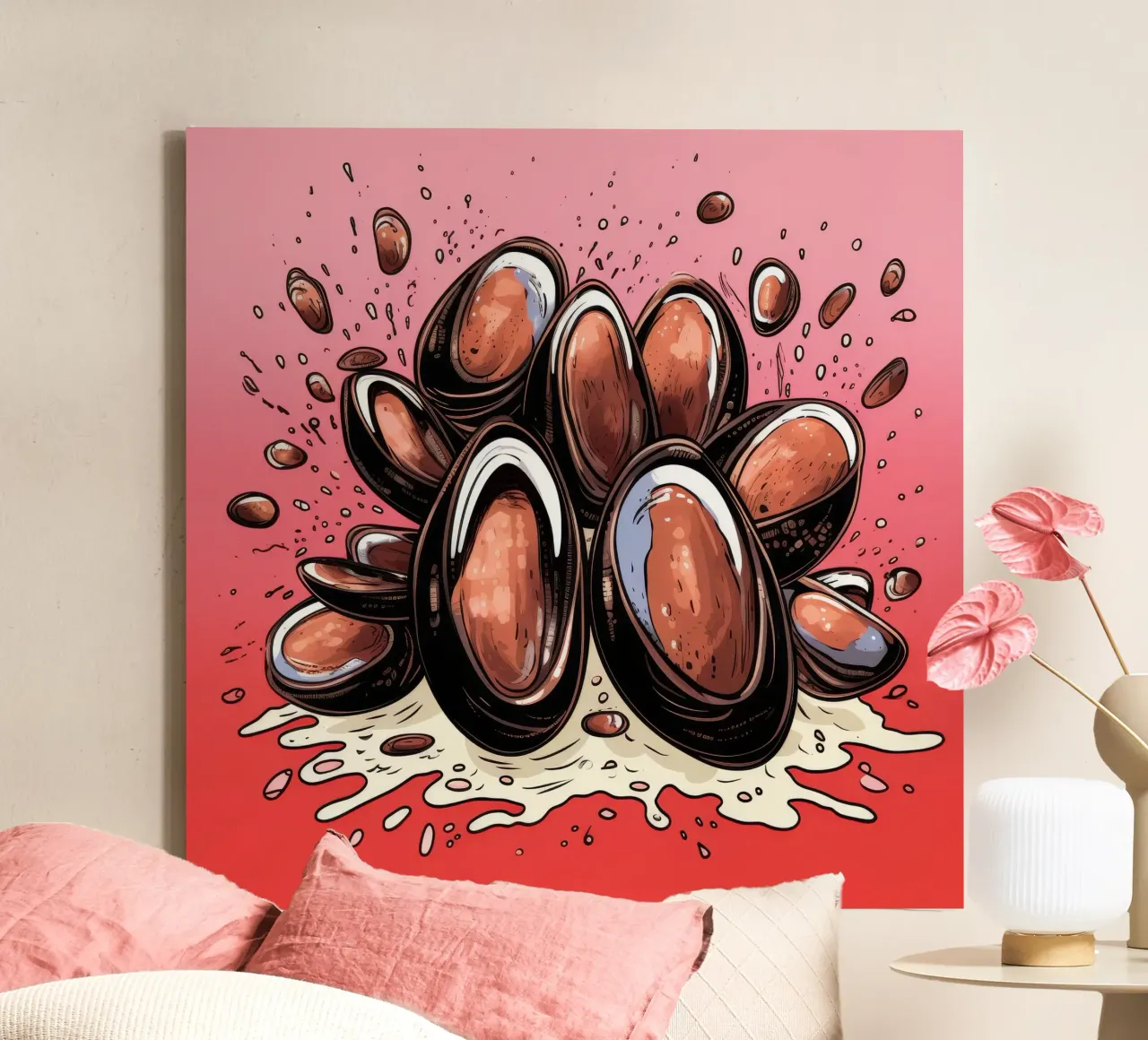 Retro Mosselbende canvas met Baklijst van Funny Animals