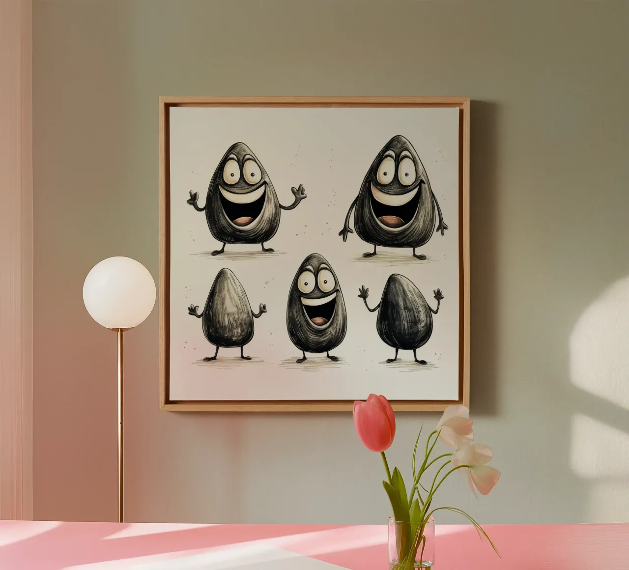 Retro Mosselbende canvas met Baklijst van Funny Animals