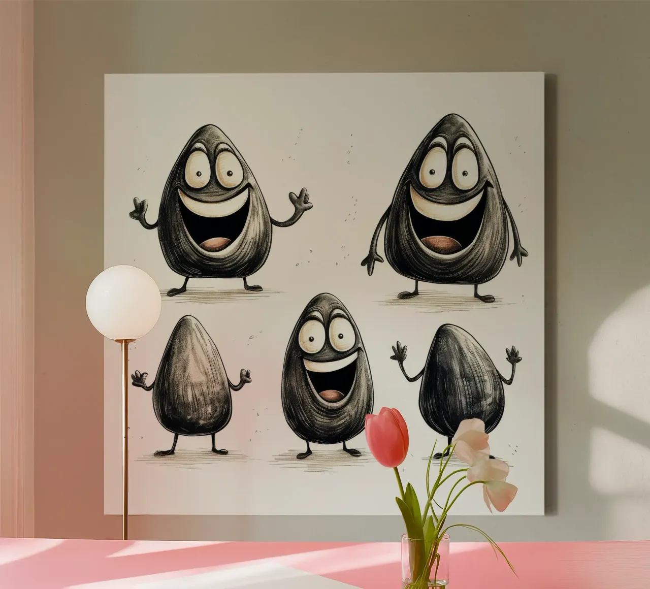 Retro Mosselbende canvas met Baklijst van Funny Animals