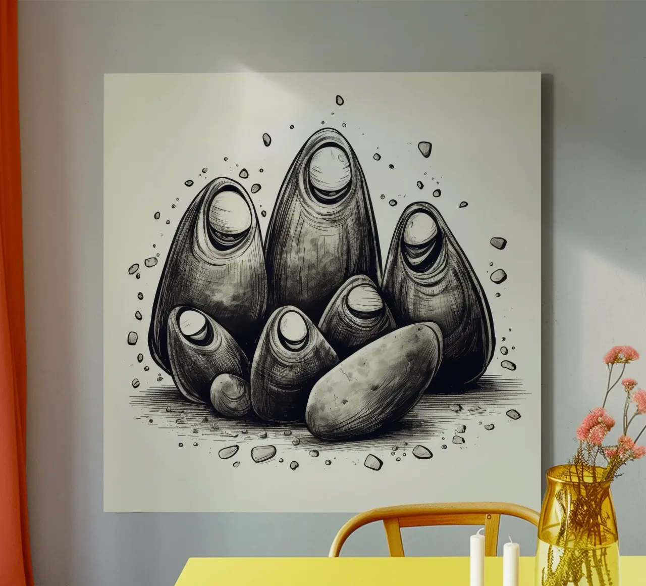 Retro Mussel Gang canvas by Funny Animals