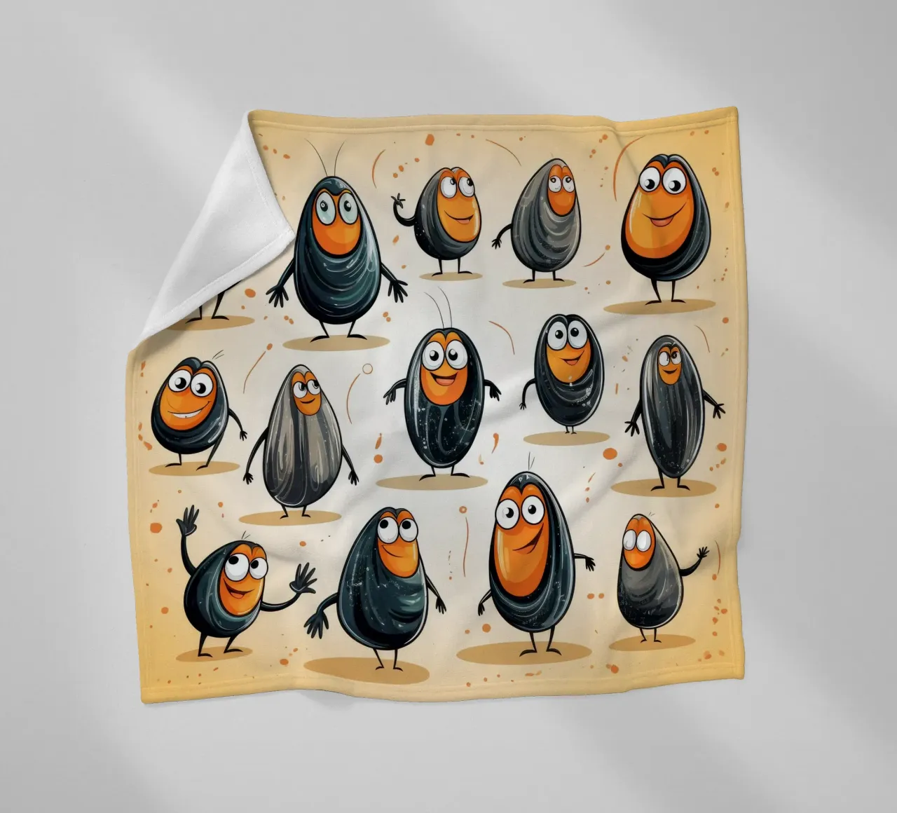Retro Mussel Gang fleece blanket by Funny Animals