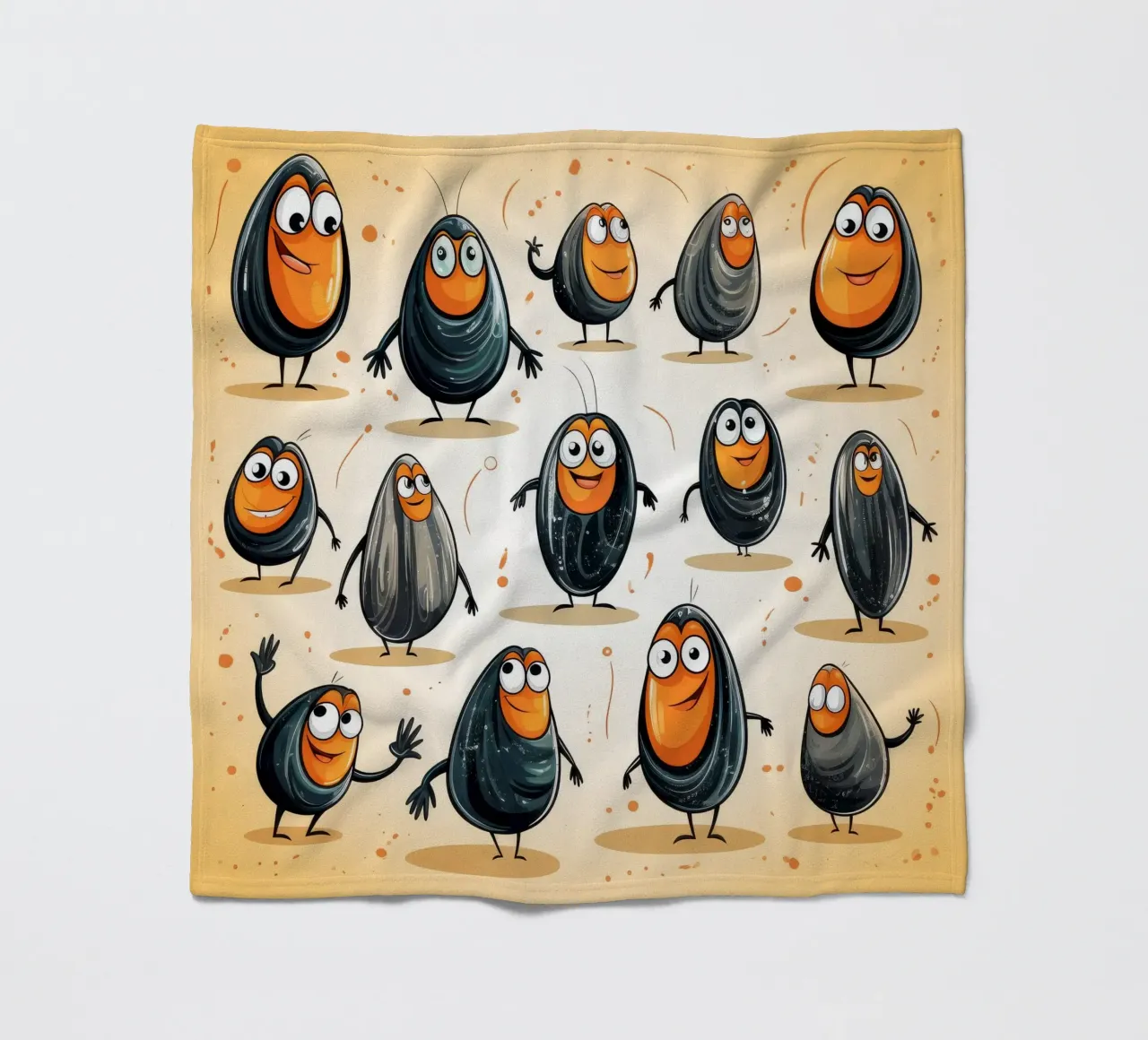 Retro Mussel Gang fleece blanket by Funny Animals