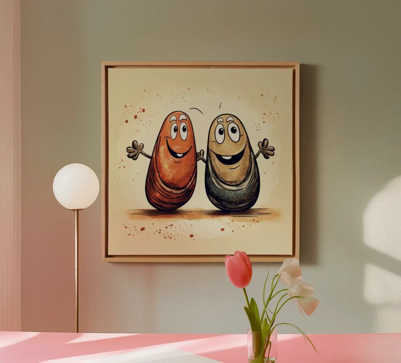 Retro Mussel Duo tela con Cornice a cassetta da Funny Animals