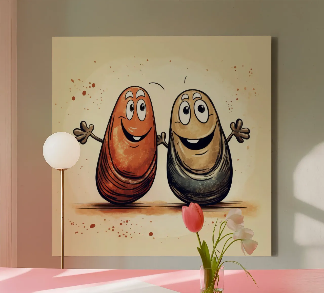 Retro Mussel Duo tela con Cornice a cassetta da Funny Animals
