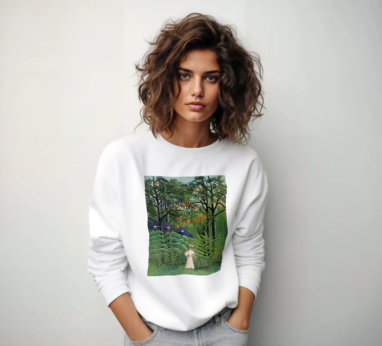 "Donna che cammina in una foresta esotica" di Henri Rousseau felpa da Classic Art Prints
