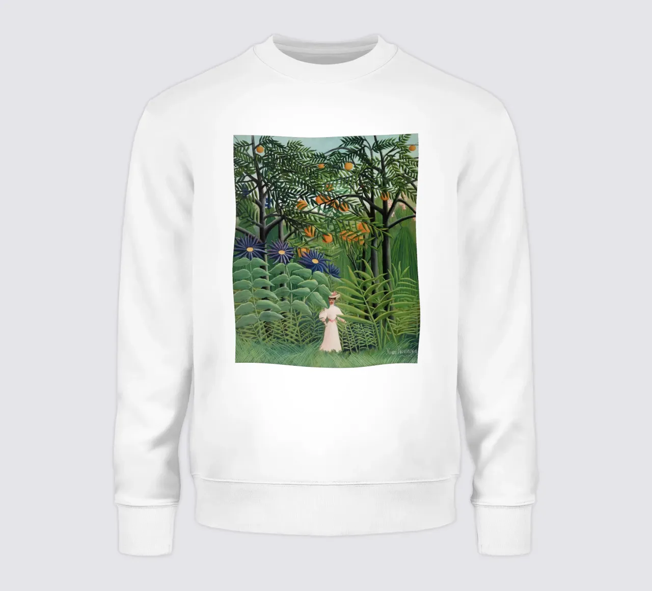 "Donna che cammina in una foresta esotica" di Henri Rousseau felpa da Classic Art Prints