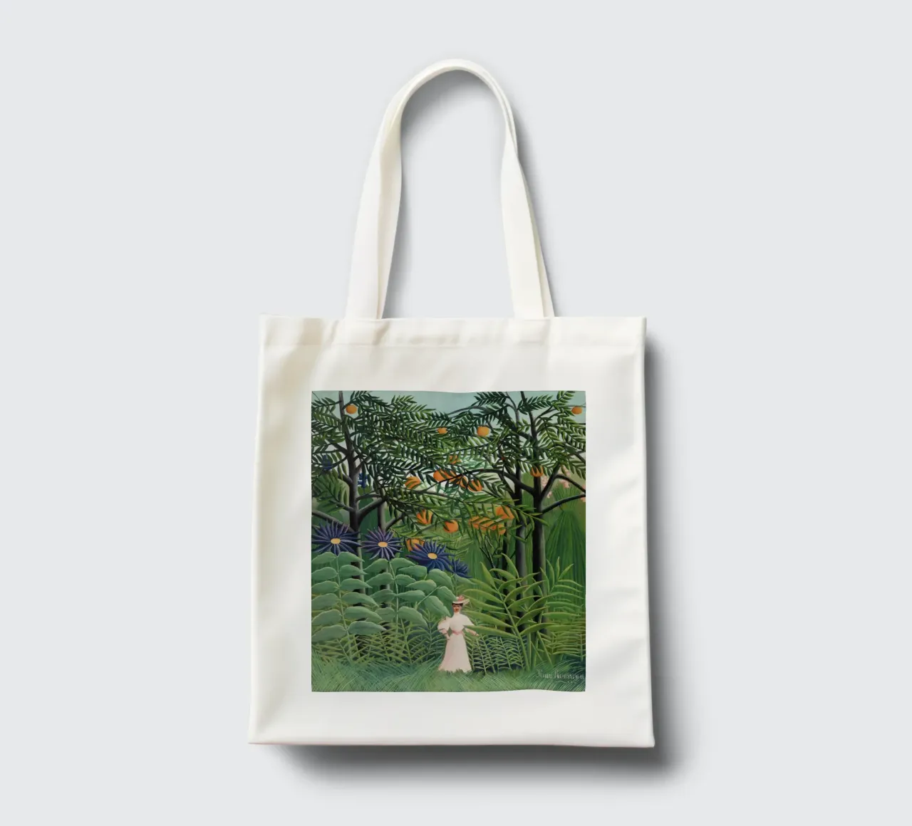 "Donna che cammina in una foresta esotica" di Henri Rousseau borsa in juta da Classic Art Prints