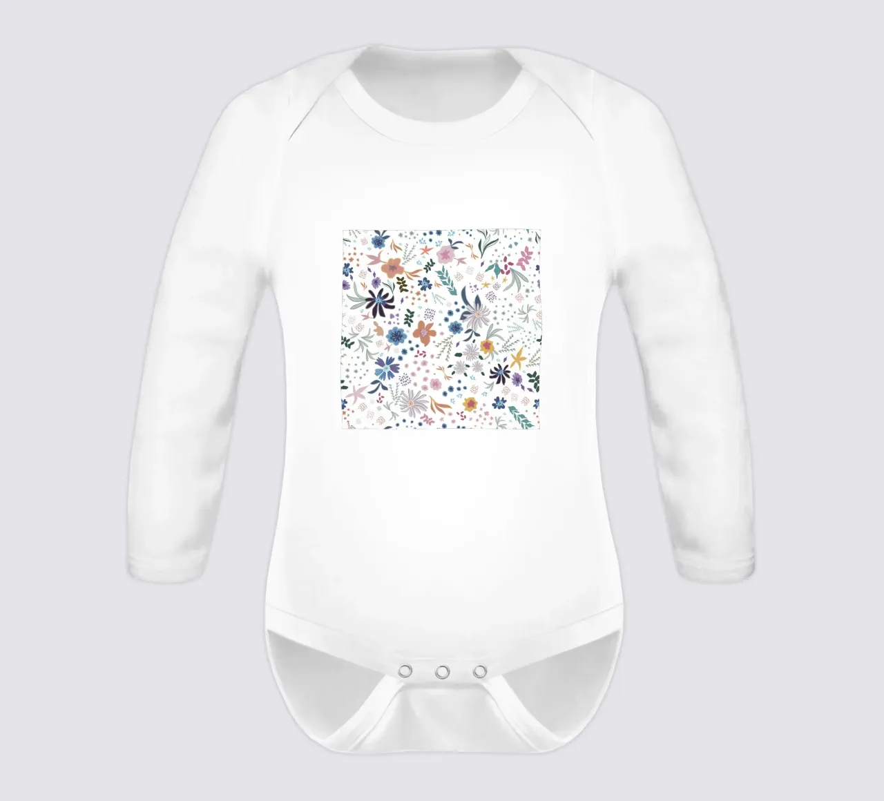 Fairy floral pattern white HW long-sleeve baby romper by gulsengunel