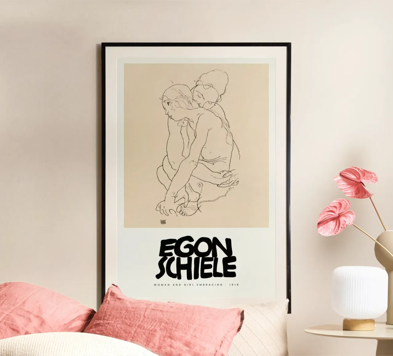 Schiele - Woman And Girl Embracing III poster con telaio in plastica da Vintage by JUNIQE